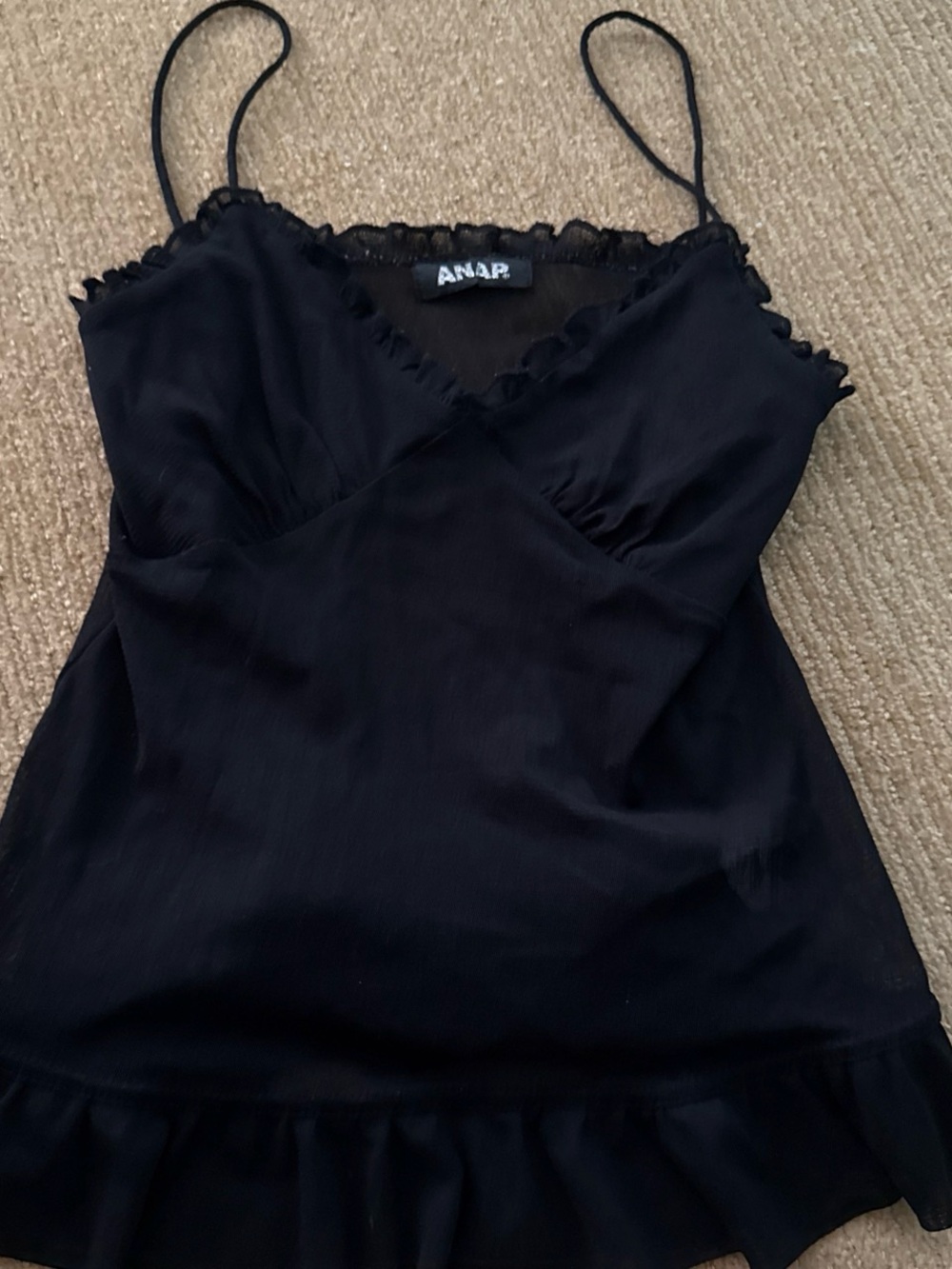 a.n.a Black Lace-Trim Satin Slip Tank
